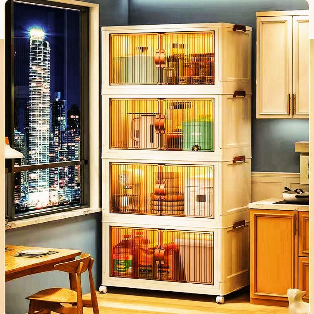 Large Capacity Stackable Storage Bins Double Door Open Save A Space Travel Organizer with Wheels Folding Wardrobe Containers